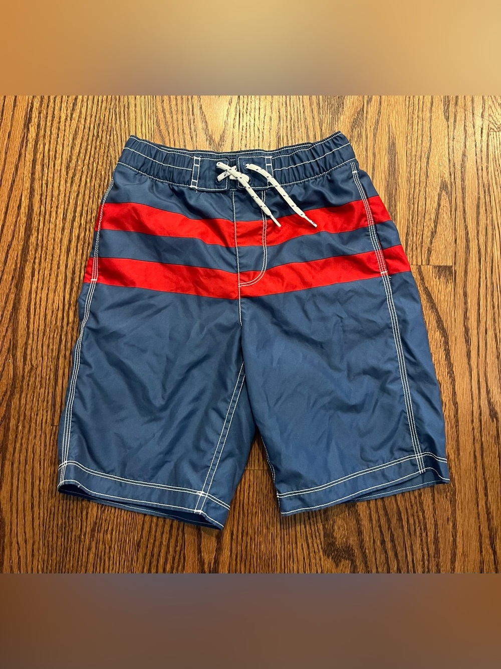 NWOT Gap Kids Blue Swim Trunks with Red Stripes size Large
